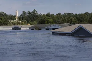 Submerged houses are seen by flood waters from Tropical Storm Harvey in Rose City Submerged houses are seen by flood waters from Tropical Storm Harvey in Rose City