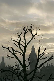 United Kingdom Prints: The sun sets behind Houses of Parliament in central London