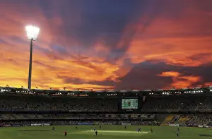 The sun sets during the Sri Lanka and India one-day international Tri-series in Brisbane