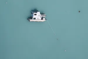 Storm Prints: A sunken boat is pictured in an aerial photo in the Keys in Marathon, Florida