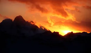 Italy Prints: Sunset is seen over the Dolomite Mountains around Cortina D Ampezzo