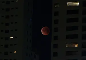 Lunar Prints: A Super Blue Blood Moon rises during a lunar eclipse in this picture taken from