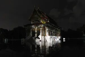 Thailand Prints: A temple is seen at a flooded area in Bangkok