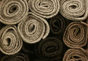 Abstract Prints: Traditional Faroese wool carpets are displayed inside a shop in downtown Torshavn