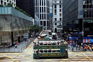 A tram is seen in downtown after celebrations commemorating the 20th anniversary of