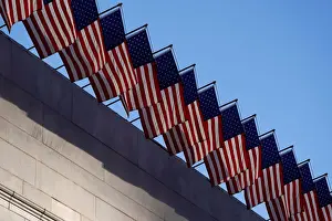 Dailylife Prints: U. S. flags fly atop Los Angeles City Hall in downtown Los Angeles