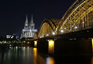 Europe Prints: UNESCO World Heritage Cologne Cathedral and the Hohenzollern railway bridge along