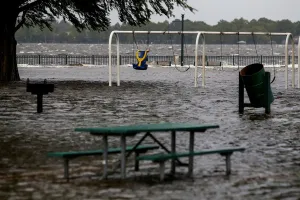 Storm Prints: The Union Point Park Complex is seen flooded as the Hurricane Florence comes ashore in