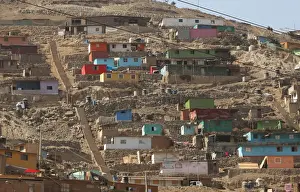 View of houses at a hill in the shanty town Nueva Esperanza on the outskirts of Lima