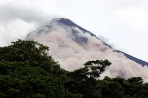 Guatemala Prints: View of a lahar from the crater of the Fuego volcano is seen from El Rodeo in Escuintla