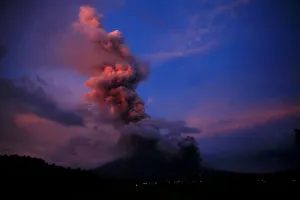 Philippines Prints: A view of the Mayon Volcano after a new eruption in Camalig, Albay province