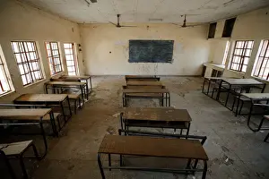 A view shows an empty classroom at the school in Dapchi in the northeastern state of Yobe