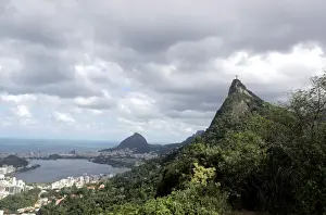 A view shows the Redeeming Christ statue atop Corcovado Mountain and the Rodrigo de