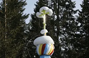 : A view shows a snow-covered cross of the Orthodox chapel in Krasnoyarsk region
