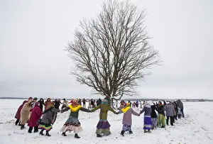 Villagers take part in Kolyada holiday celebrations in the village of Martsiyanauka