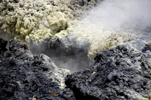 Images Dated 15th May 2018: Volcanic gases rise from a fissure in the Leilani Estates subdivision