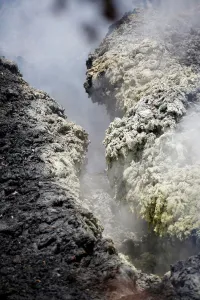 Images Dated 15th May 2018: Volcanic gases rise from a fissure in the Leilani Estates subdivision during ongoing