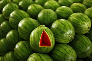 A watermelon is seen at the Kramat Jati central market in Jakarta