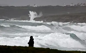 Weather Prints: Waves break on the Brittany coast as storm Eleanor approaches Esquibien