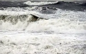 France Prints: Waves break along Frances Atlantic coastline at sunset in Lacanau
