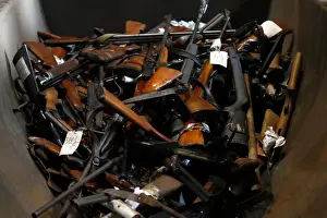 North Macedonia Prints: Weapons and drugs are displayed prior to their destruction in a melting nickel plant near