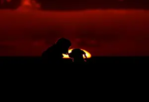 Prints of A woman and her dog watch the sunset at Anchor Bay outside Mellieha, Malta, January 26, 2018. REUTERS/Darrin Zammit Lupi TPX IMAGES OF THE DAY Global Prints: A woman and her dog watch the sunset at Anchor Bay outside Mellieha