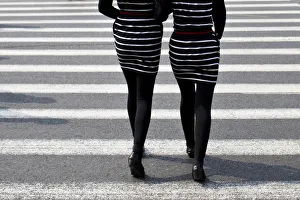 Abstract Prints: Women walk on a pedestrian cross in central Shanghai