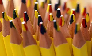 : Wood-cased coloured pencils are pictured in a shop at Faber-Castell manufacturer in Stein