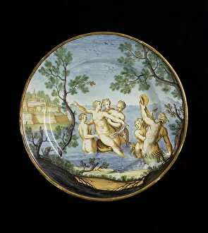 Plate with Amphitrite and Nymphs, c. 1730 - 1750 (tin-glazed earthenware, maiolica)